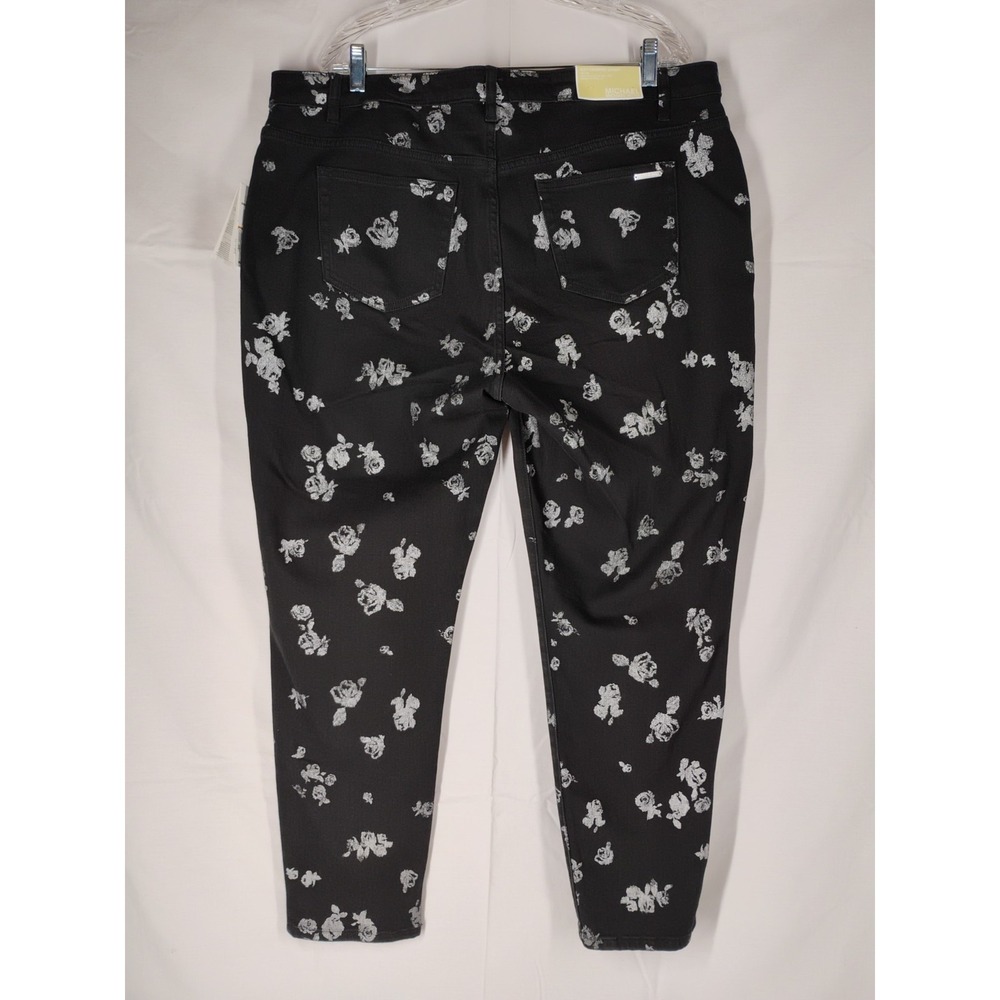 NWT Michael Kors Womens Sz 16 W Black Floral Izzy Cropped Skinny Jeans $125 - Picture 11 of 11